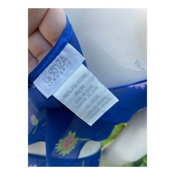 Vtg | 90s La Senza Blue Floral Lingerie Set Sleepwear Cami Panty Hankerchief Med - Picture 7 of 7